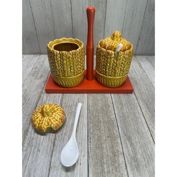 Vintage Royal Sealy Sugar Bowls Harvest Wheat Pattern Ceramic Japan - Set of 2 - Picture 5 of 10